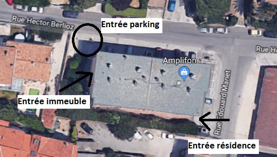 Map of parking and building access at Le Cardinal residence
